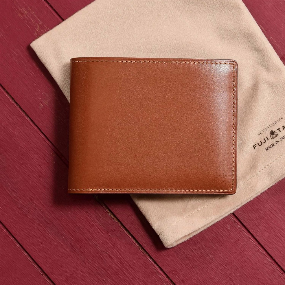 FUJITAKA_ボックス デュプイボックスカーフ二つ折り財布 カード段68キャメル